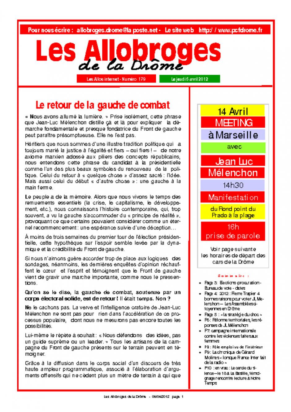 Les Allobroges de la Drôme N° 179 - 5 avril 2012