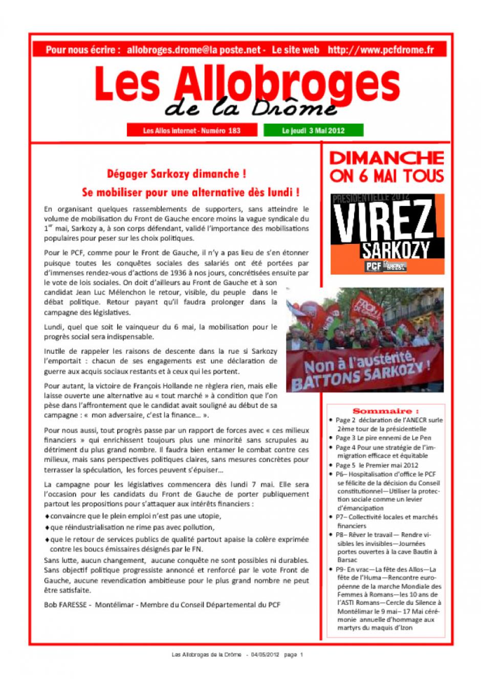 Les Allobroges de la Drôme N° 183 - 3 Mai 2012