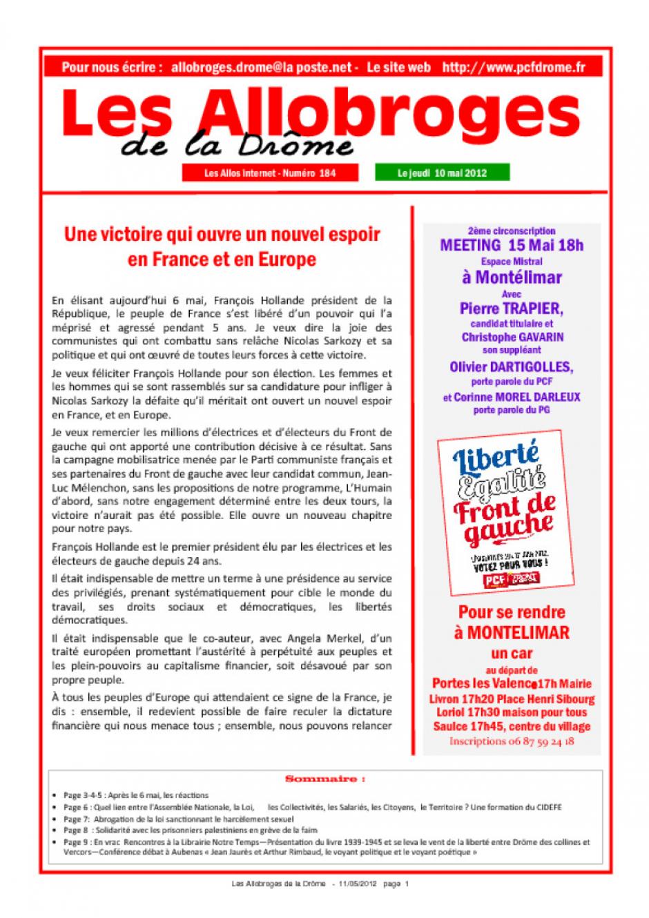 Les Allobroges de la Drôme N° 184 - 10 Mai 2012