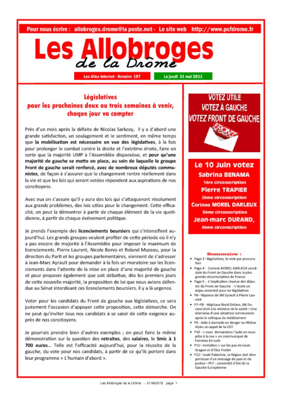 Les Allobroges de la Drôme N° 187 - 31 Mai 2012