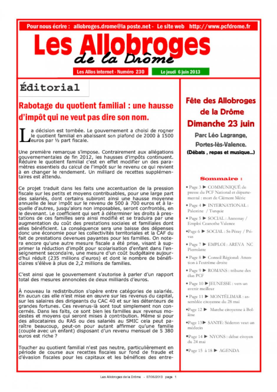Les Allobroges de la Drôme n°230 du 6 juin 2013