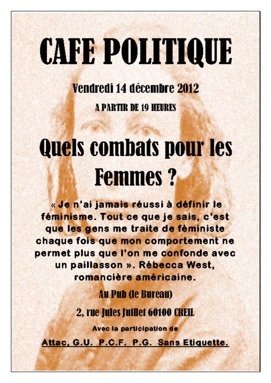14 décembre, Creil - Café politique « Quels combats pour les femmes ? »