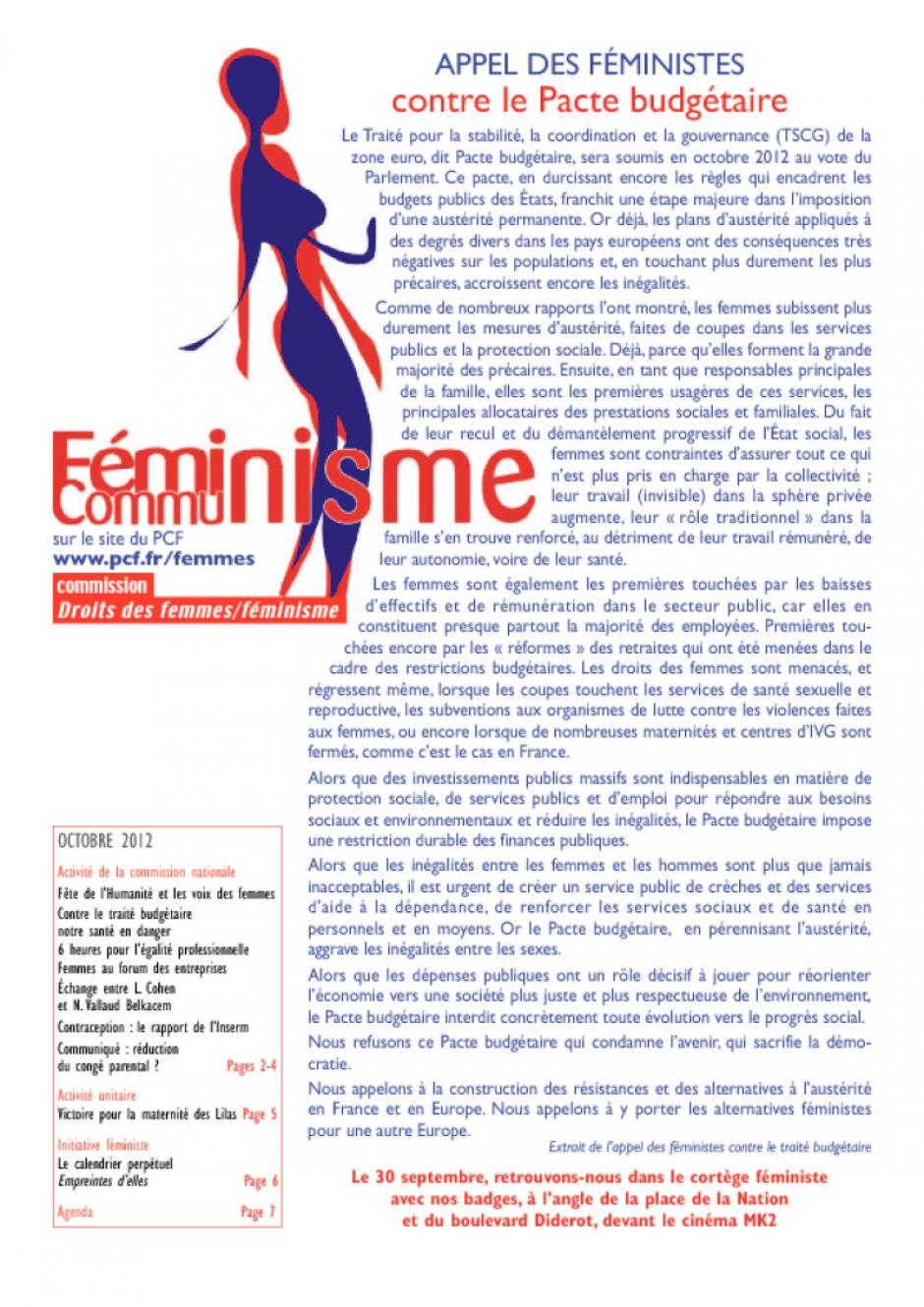 COMMUNISTES FEMINISTES - BULLETIN OCTOBRE 2012