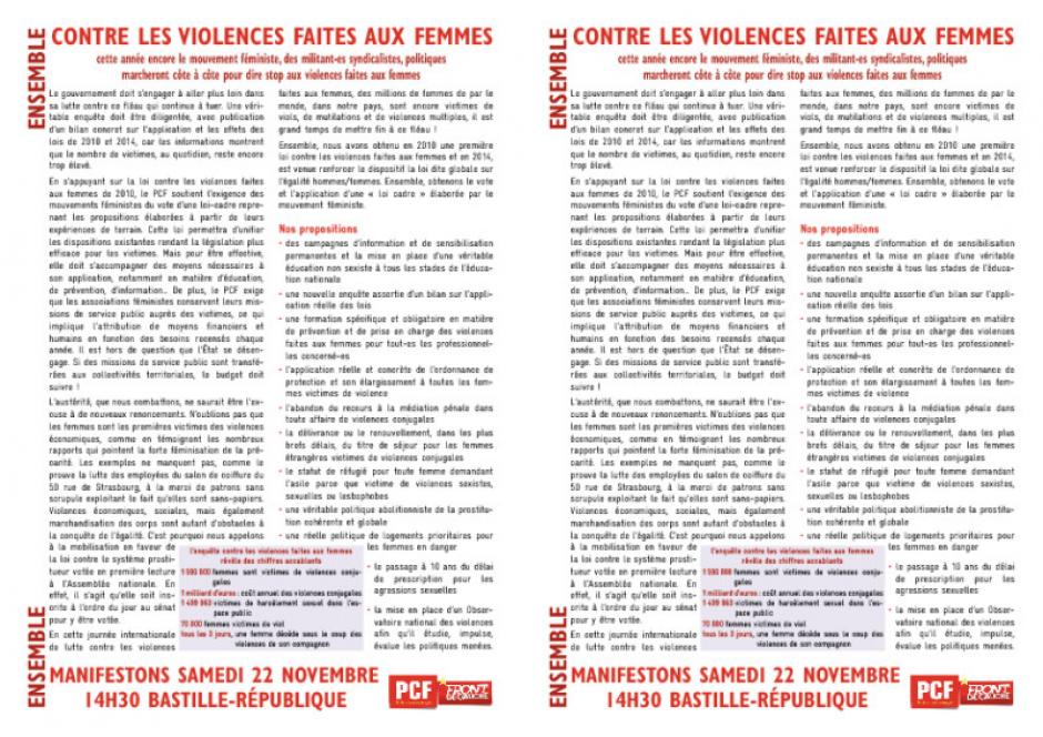 MANIFESTATION CONTRE LES VIOLENCES FAITES AUX FEMMES